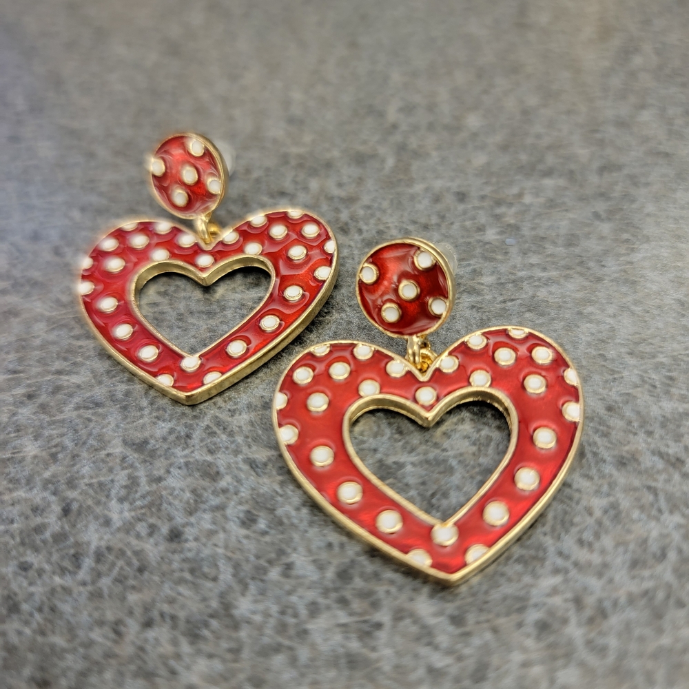Heart-Shaped Red and Gold Earrings